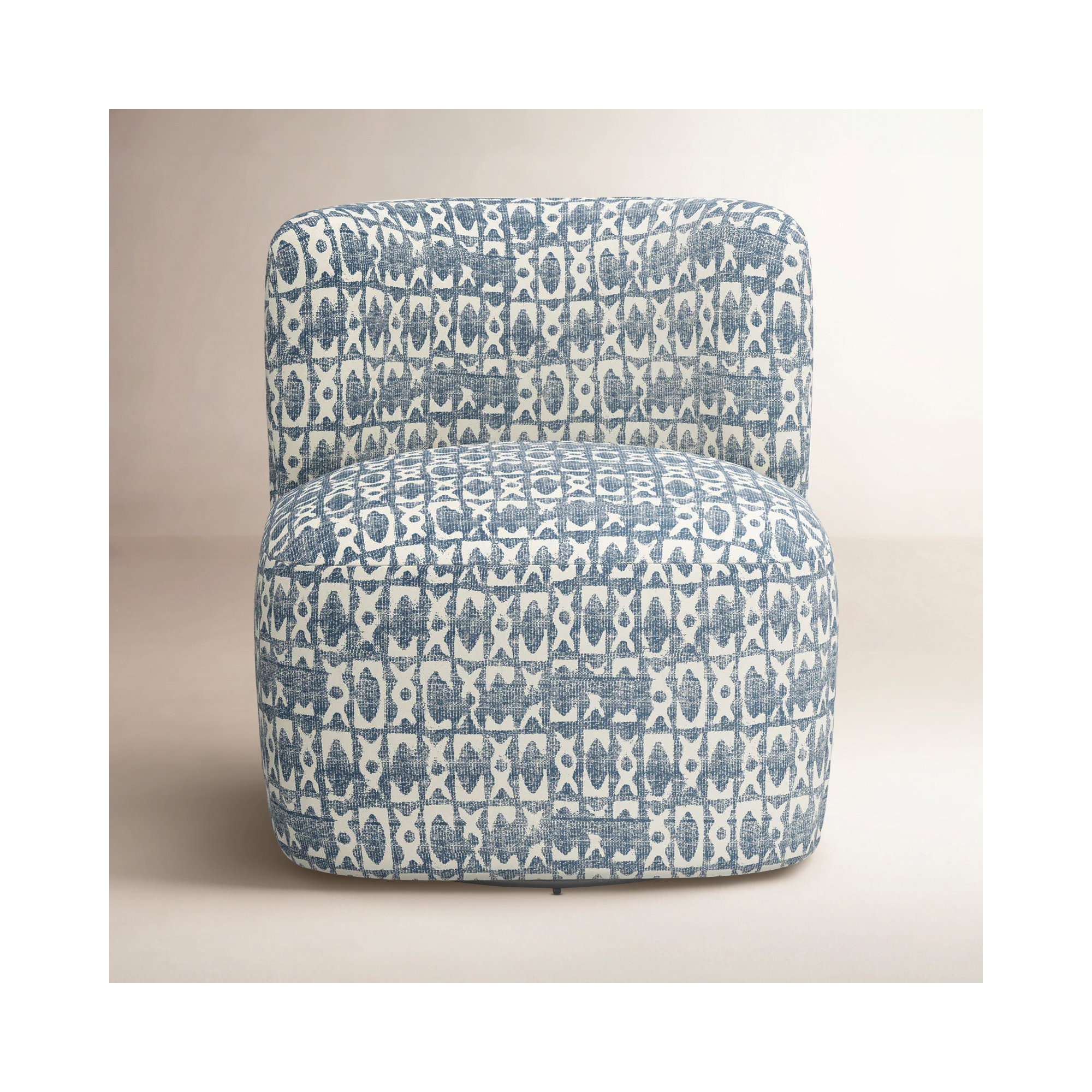 Mariza Upholstered Swivel Slipper Chair, Texture Block Blue