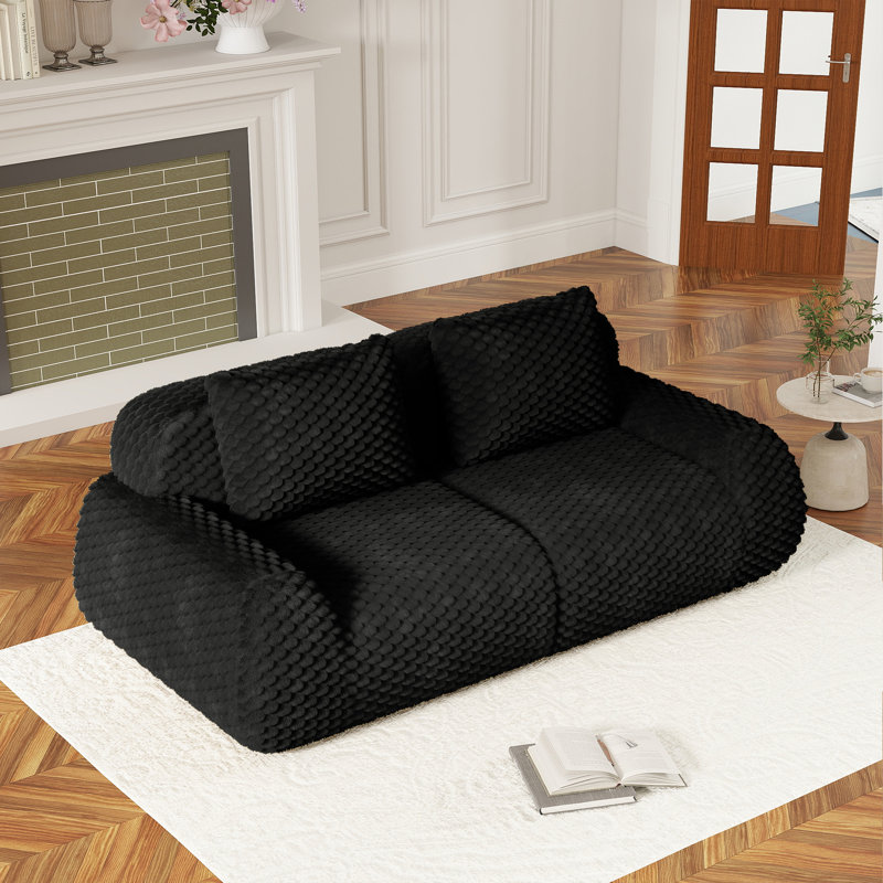 Canapé de cinéma modulaire 82,8 po, canapé sans accoudoirs 2 places en tissu de flanelle, sans assemblage, Noir