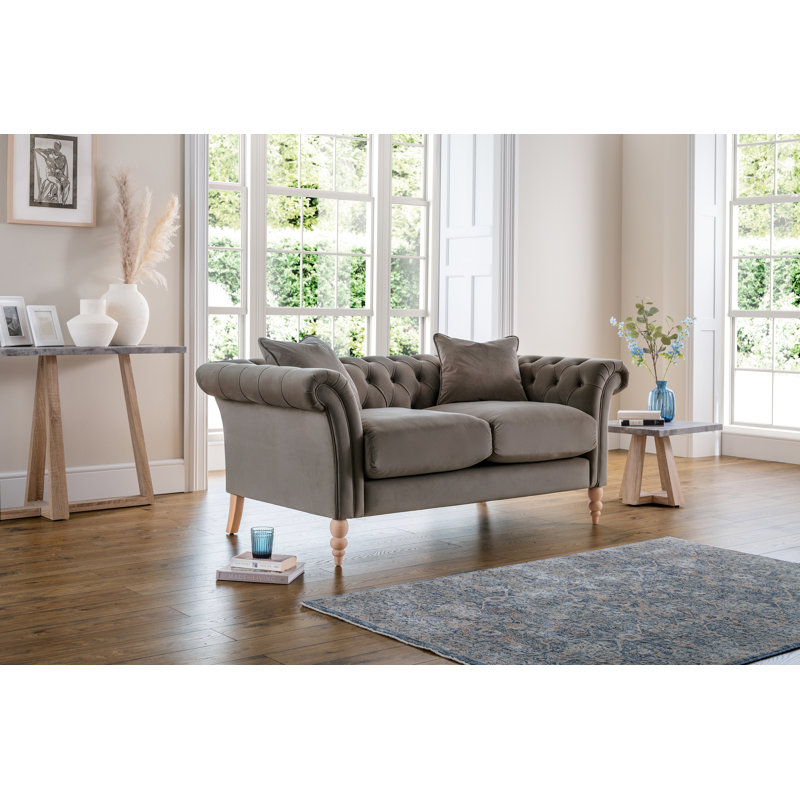 Earl 2 Seater Sofa - Luxury Velvet Upholstered Chesterfield Style Sofa, Grey