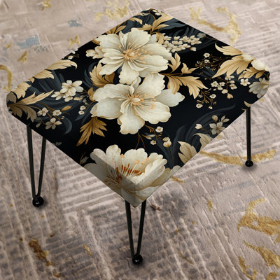 Victorian Grey And White Flower Elegance II - Floral Rectangle Ottoman
