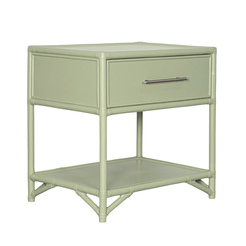 Olivia Collection 1 - Drawer Rattan Nightstand, Celery Green