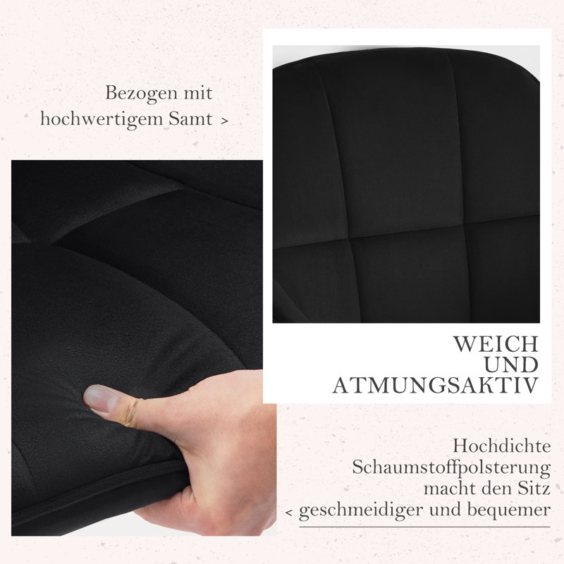 Minta 53cm H Velvet Upholstered Full Back Armchair, 2, Black