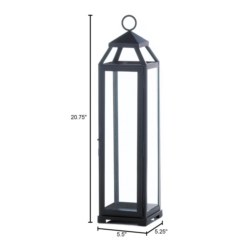 Lanterne de table, H 18,5 po x l 5,5 po x P 5,5 po, Gris foncé