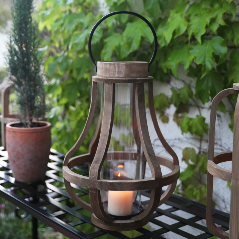 17.75'' H Wood Tabletop Lantern