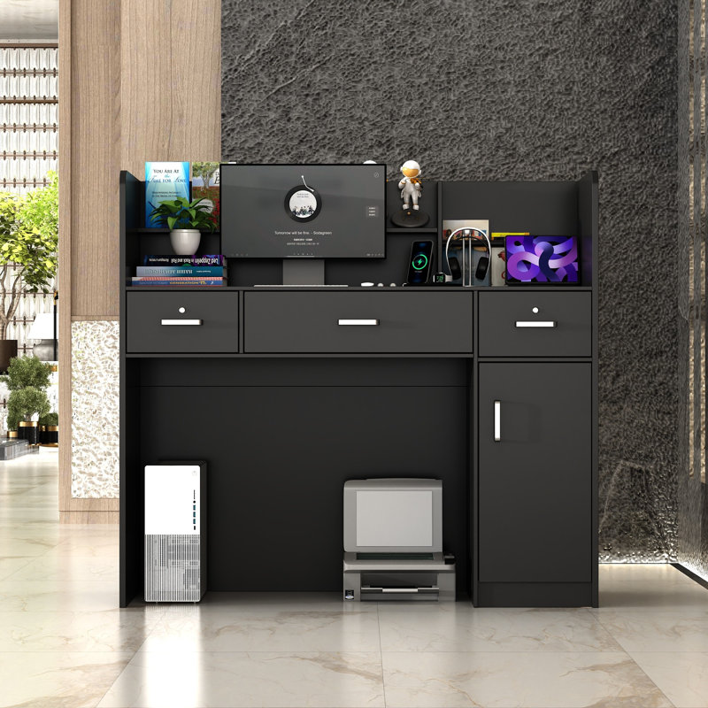 Modern Dual-Color Reception Desk With Storage And Sleek Design