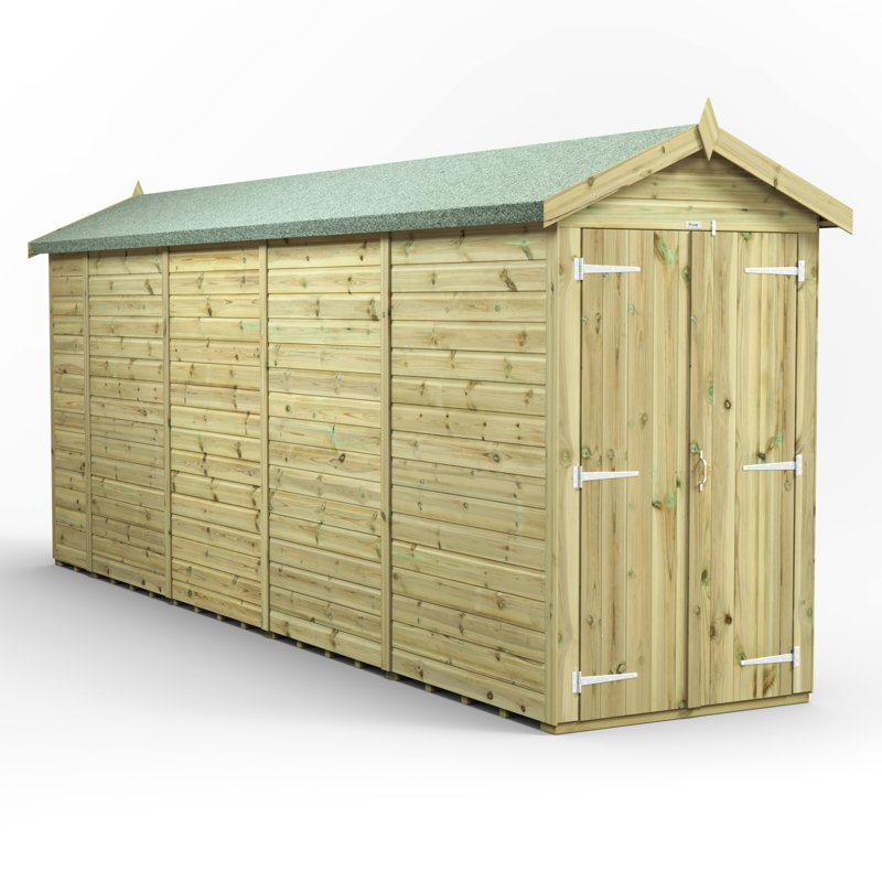 Powersheds 18 x 4ft Premium Pressure Treated Timber Windowless Apex Garden Shed, Double Doors