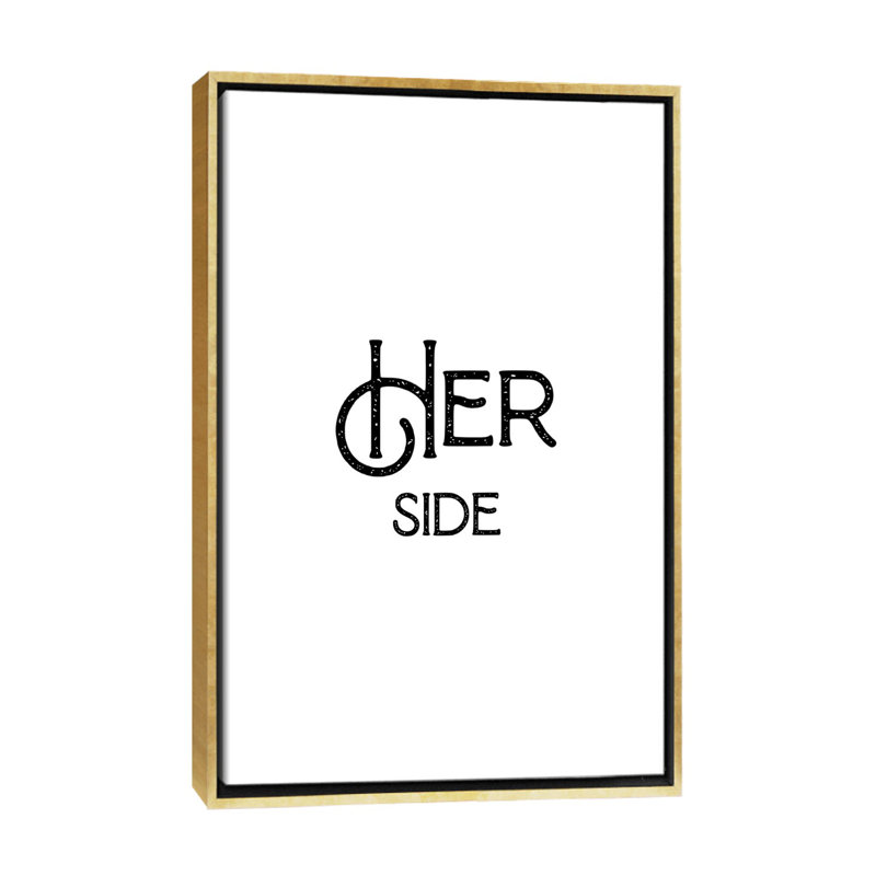 Her Side-impression d’art textuel, Toile encadrée d'or, Pas de tapis, H 60 po x l 40po x P 1,5 po