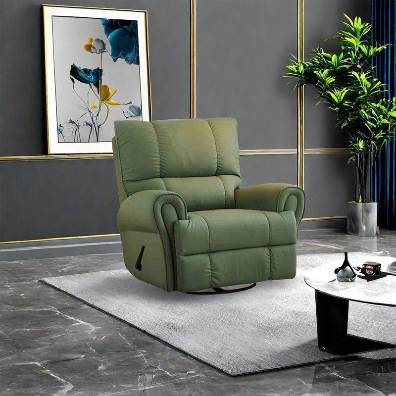 Enrrique Faux Leather Recliner, Green Faux Leather