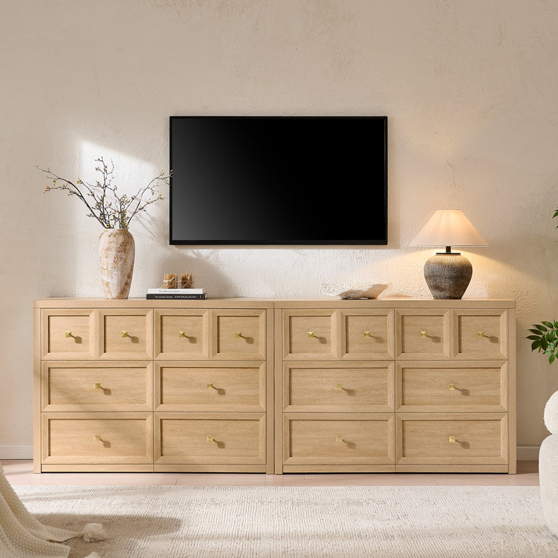 6 Drawers Dresser Cabinet Set of 2, Natural
