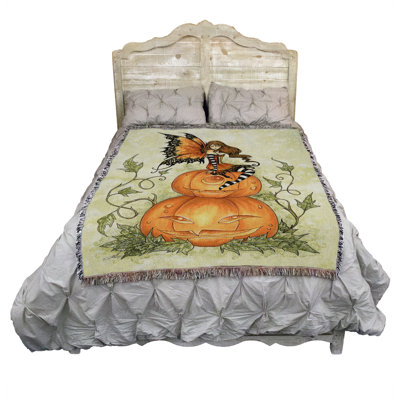 Couverture citrouille fée par Amy Brown - jeté de tapisserie fantaisie en coton tissé cadeau