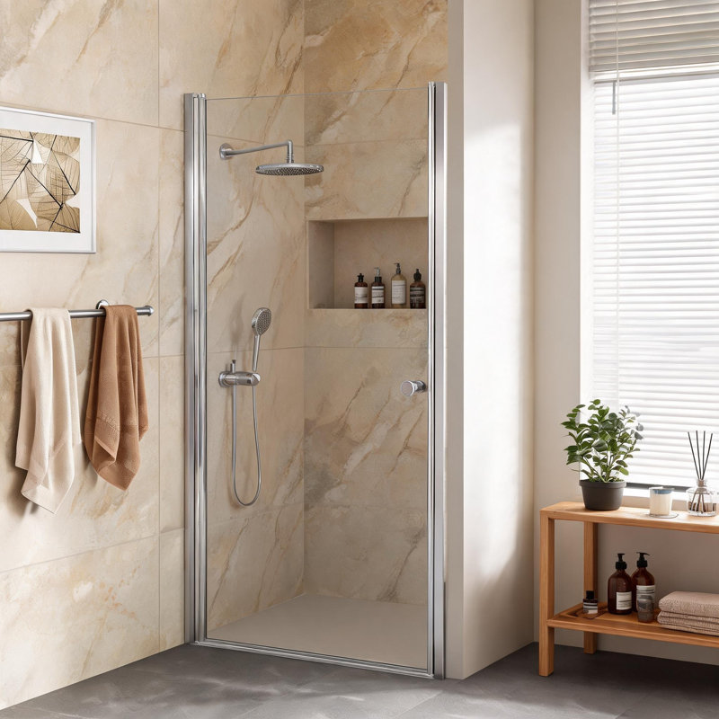 Porte de douche pivotante circulaire semi-encadrée chromée de 61 cm (24 pouces) avec verre trempé de 6 mm d'épaisseur