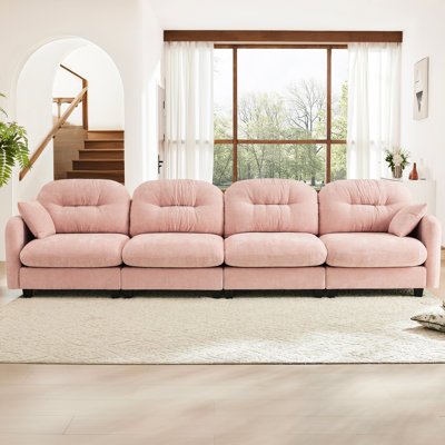 Canapé modulaire rose à quatre places avec chenille, siège ergonomique, design, installation facile, 2 coussins décoratifs pour les espaces de vie Dossier plissé en chenille, assemblage, pièces et coins lecture