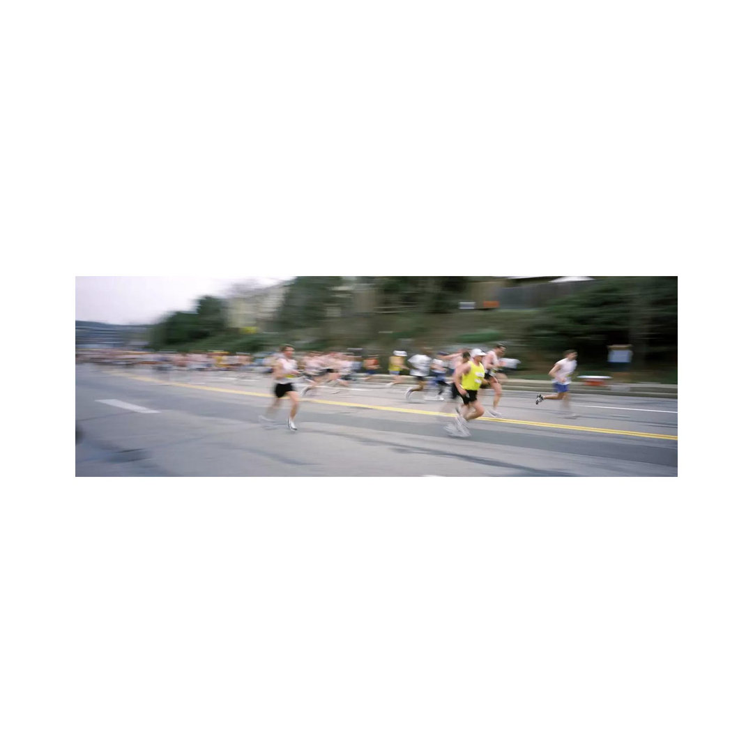 Marathon Runners On A Road, Boston Marathon, Washington Street, Wellesley, Norfolk County, Massachusetts, USA