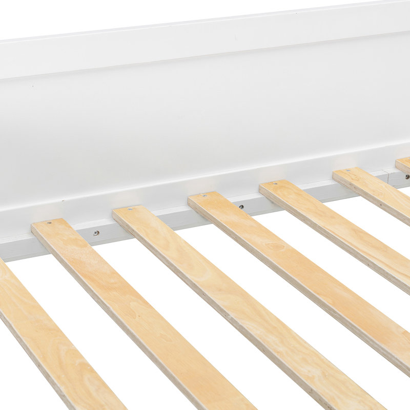 Lit mezzanine double avec maisonnette et rangement, Blanc / Gris