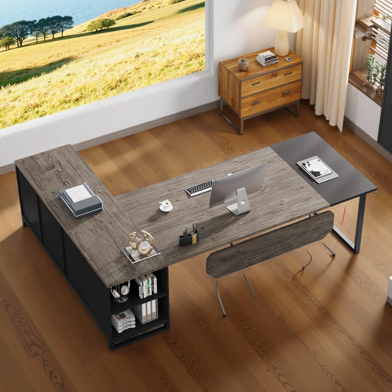 Bureau d'ordinateur en L 70,8 po, Gris