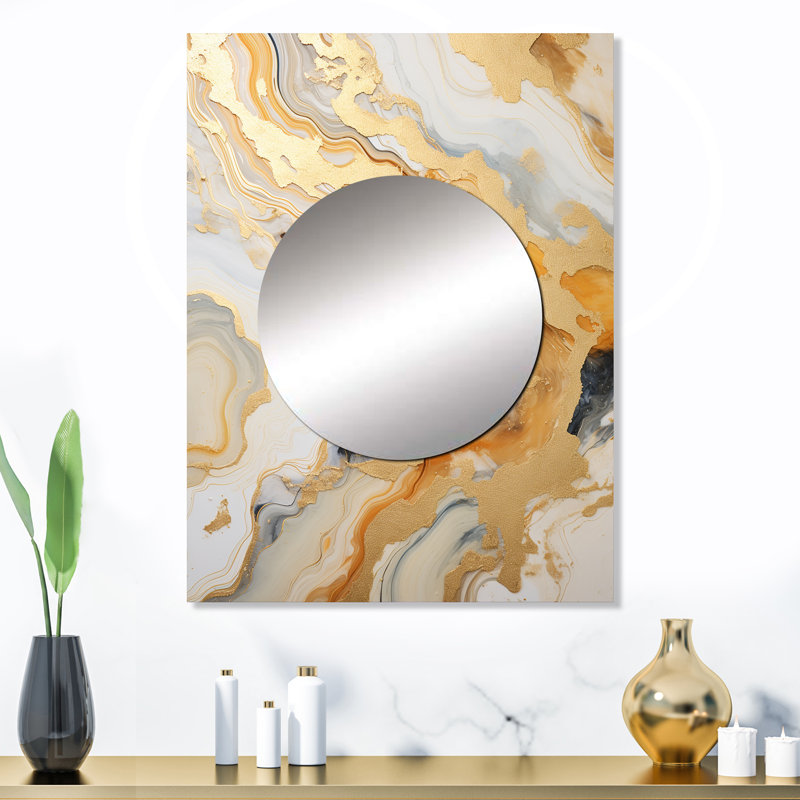 Yissell Gold and White Marble River - miroir décoratif en marbre, miroir mural doré, impression d'art en métal, 32 po x 24 po