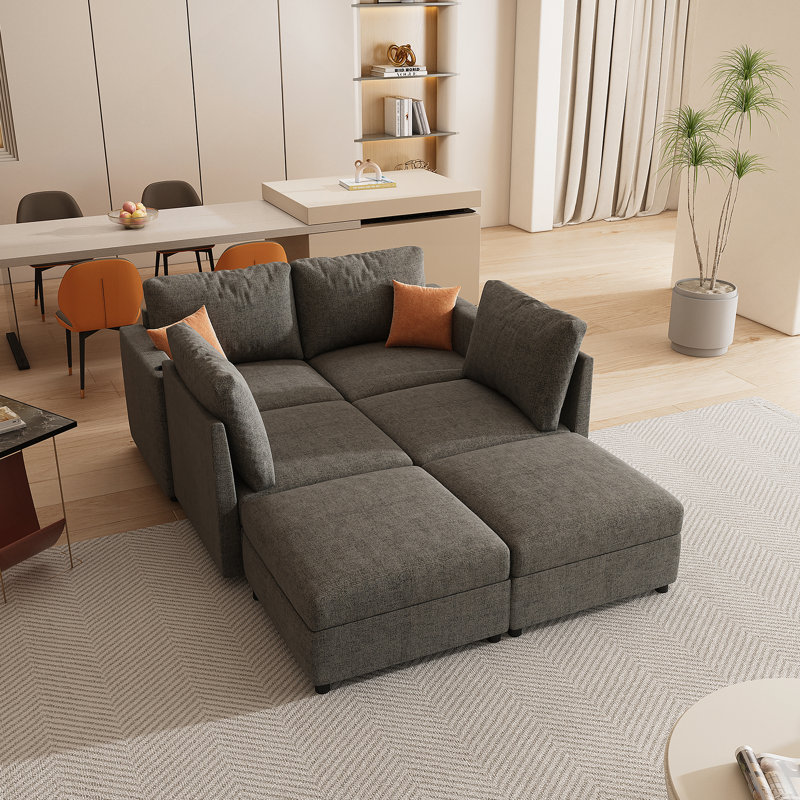 Modern Large Sectional Sofa, U-Shape Modular Sectional Couch With Storage Function, Gray Fabric