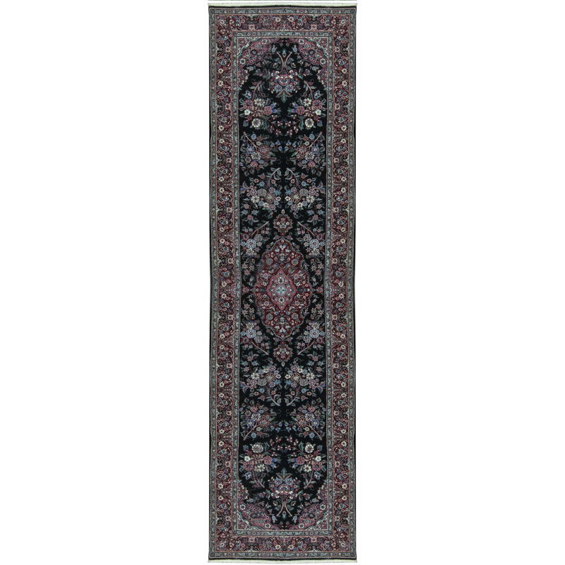 Tapis noir et rouge de haute qualité noué à la main