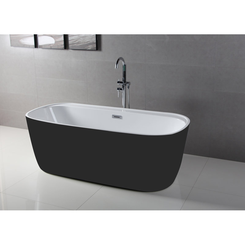 63'' x 30.71'' Freestanding Soaking Acrylic Bathtub, Black/White