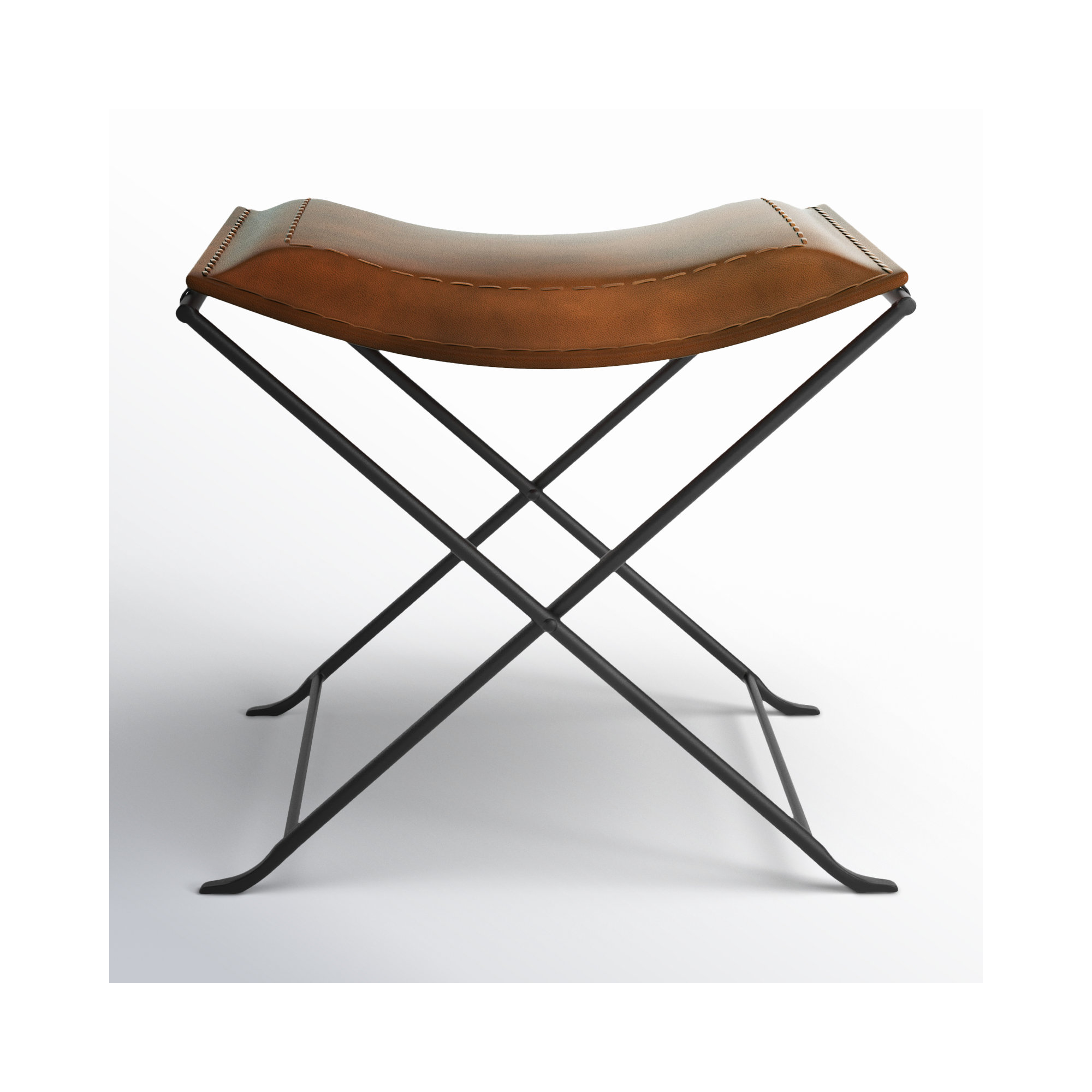 Sanford Accent Stool, Brown Genuine Leather