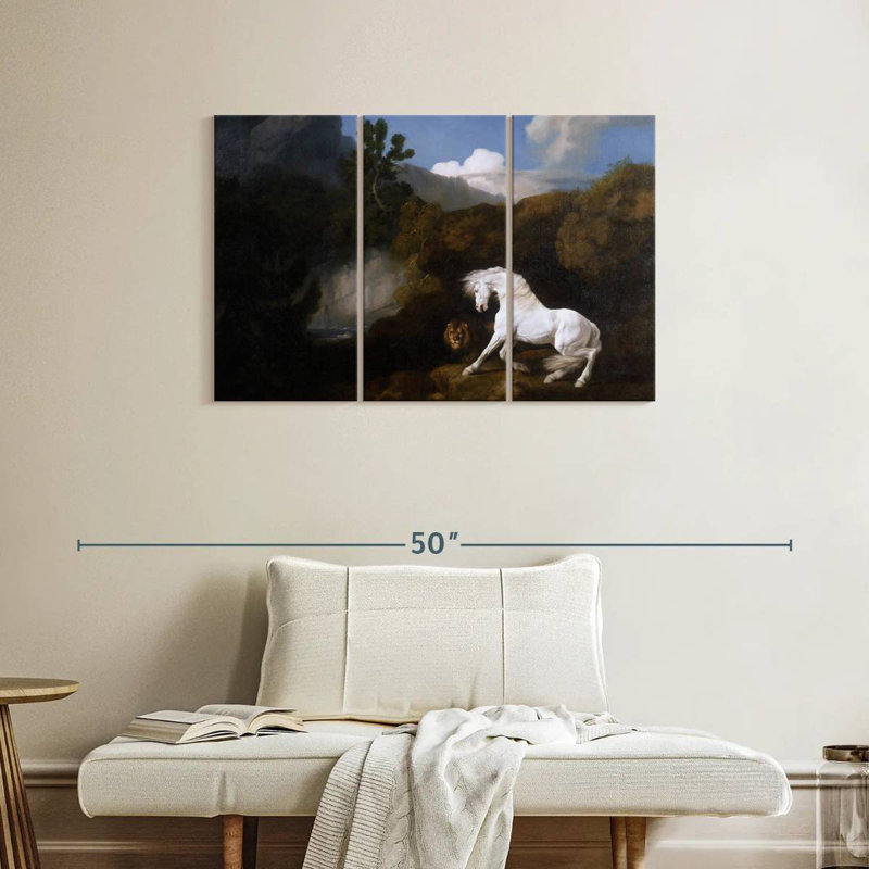 Cheval effrayé par un lion, H 24 po x l 38 po