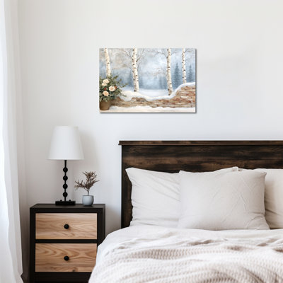 «Winter Landscape Wall Art - Birch Tree Snow Scene, art mural sur toile, Forêt d'hiver, décoration murale pour le salon, Winter-Wonderland, reproduction d'art sur toile tendue, 12 po x 16 po