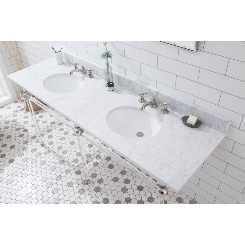Empire Stone Oval Console Bathroom Sink with Faucet and Overflow, Polished Nickel