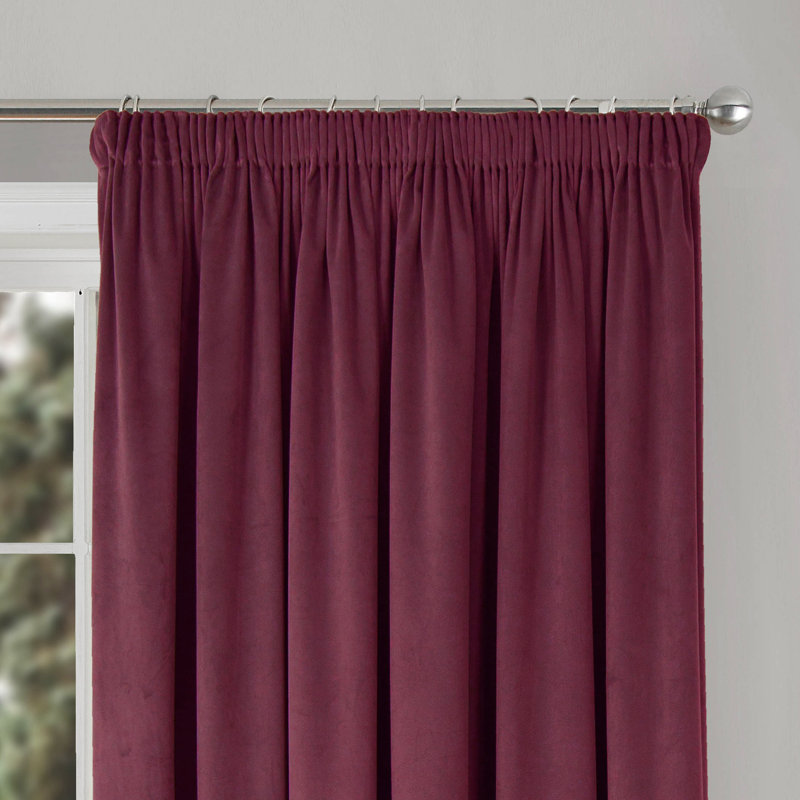 Velour Fully Lined Pencil Pleat Room Darkening Curtains, 114cm Width x 121cm Drop, Wine