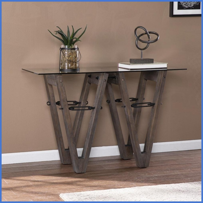 Table basse rustique en bois récupéré avec plateau en verre, économiseur d'espace multifonctionnel pour le salon