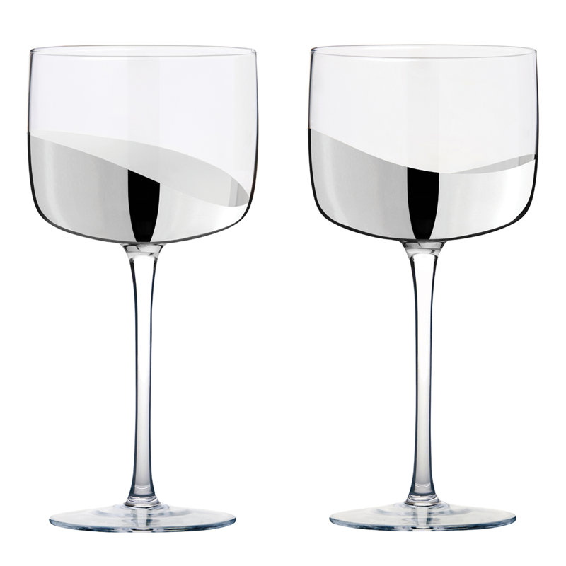Wave Gin Glasses, Clear/Silver