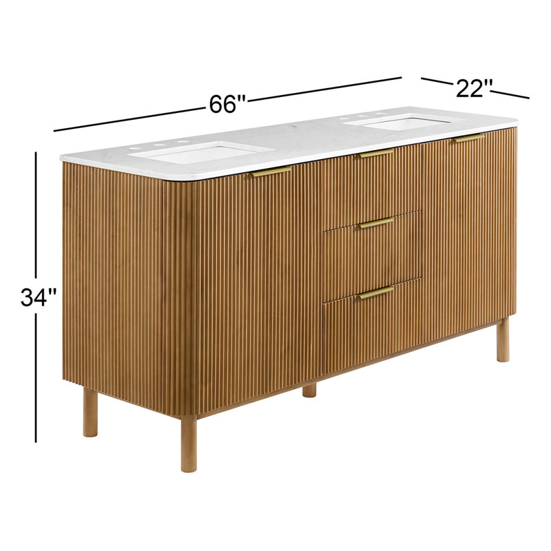 66" Double Bathroom Vanity In Light Reeded Birch