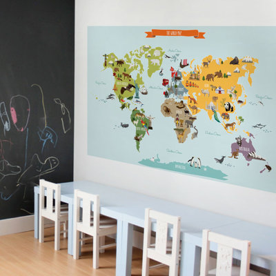 Décalcomanie murale carte du monde pour enfants