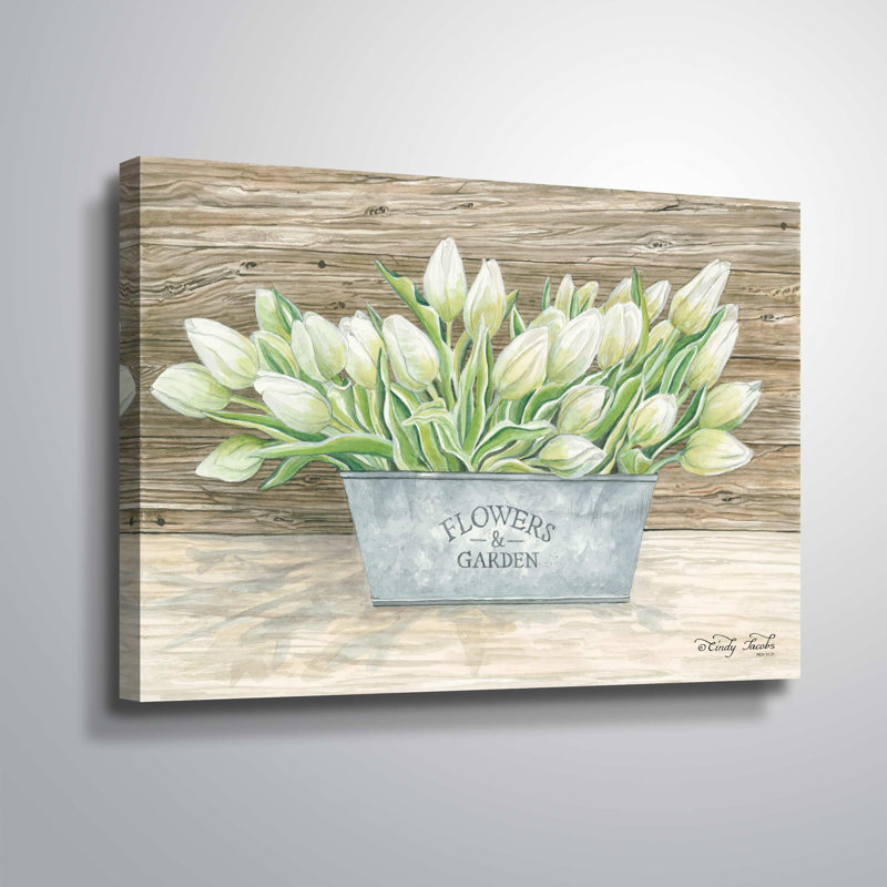 Fleurs et tulipes de jardin - impression, H 12 po x l 18 po x P 2 po, Cadre flottant
