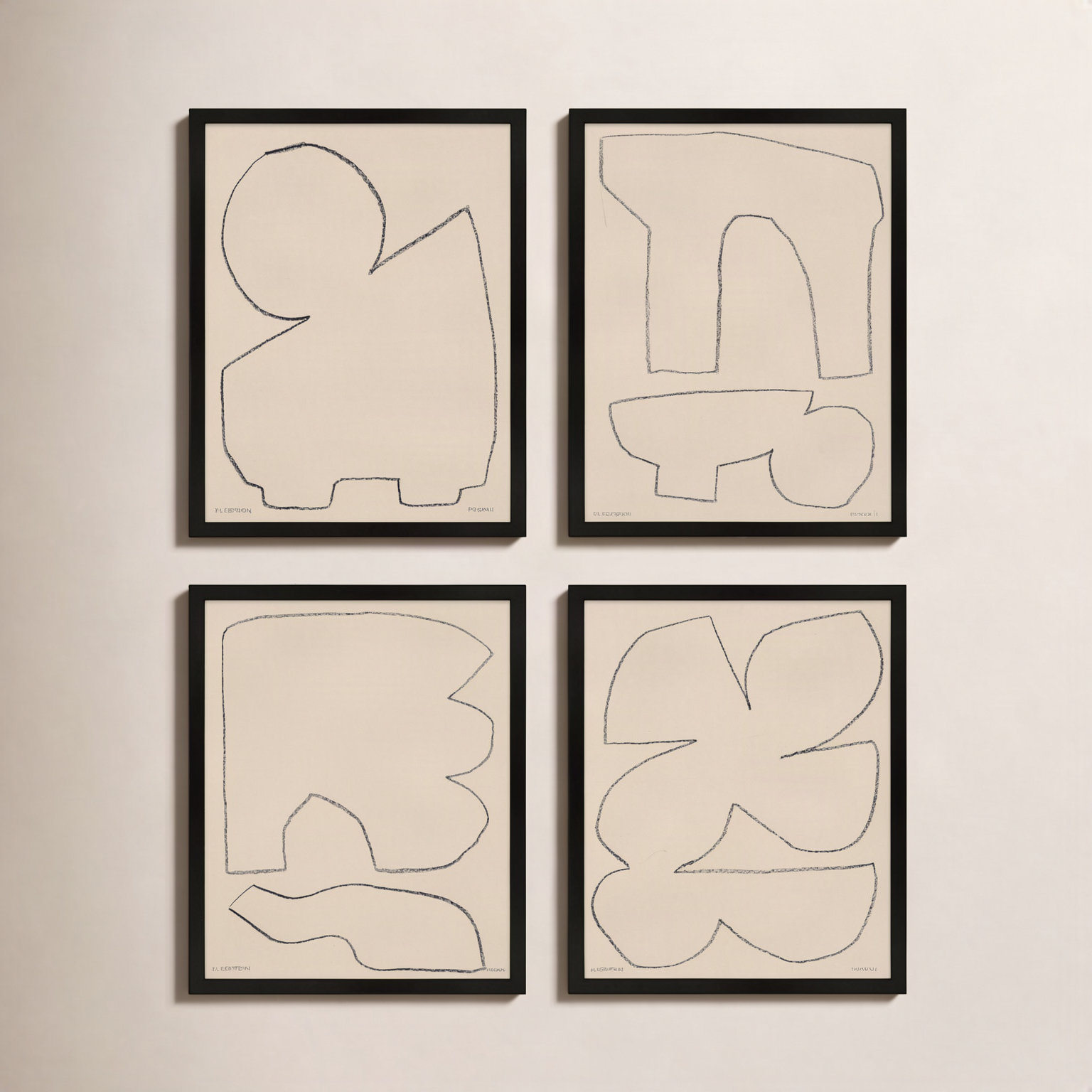 Freya "Outlines" 4-Piece Painting Set, 16" W x 20" H, Black Framed