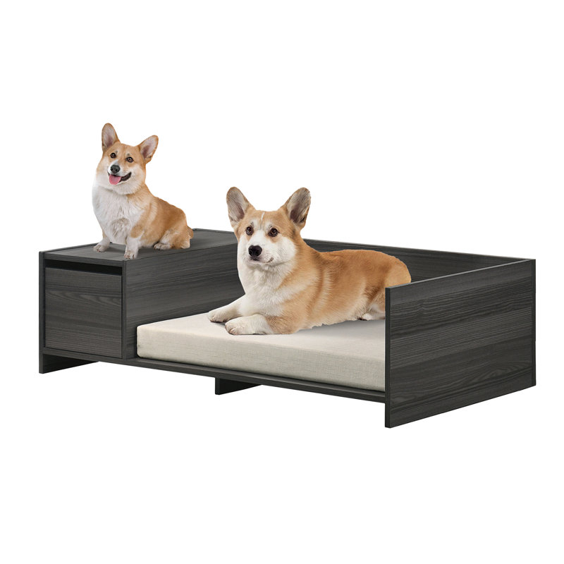 Canapé-lit Esme pour animaux de compagnie moderne de 47 pouces avec coussin et rangement latéral, lit pour chien et chat gris cendré, housse de coussin amovible, mobilier d'intérieur pour petits animaux de compagnie pesant jusqu'à 22 lb