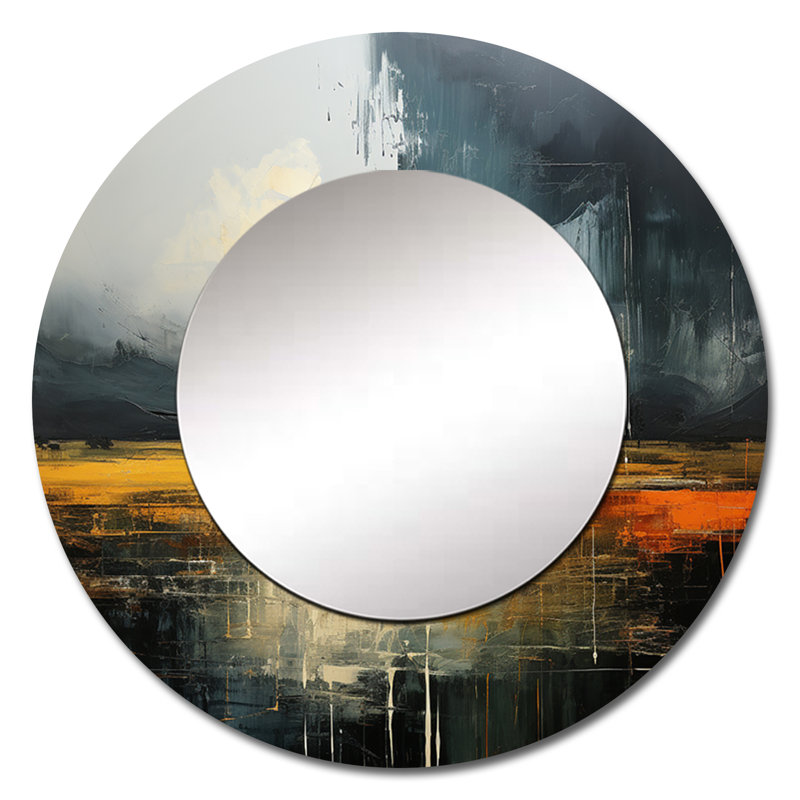 Drama foncé Bold Storm I - Grand miroir rond gris Storms, 29 po x 29 po