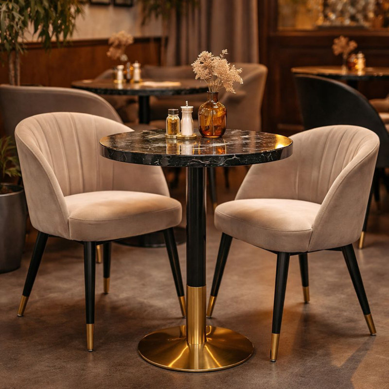 Rayma Round Marble Top with Steel Base Dining Table, Black