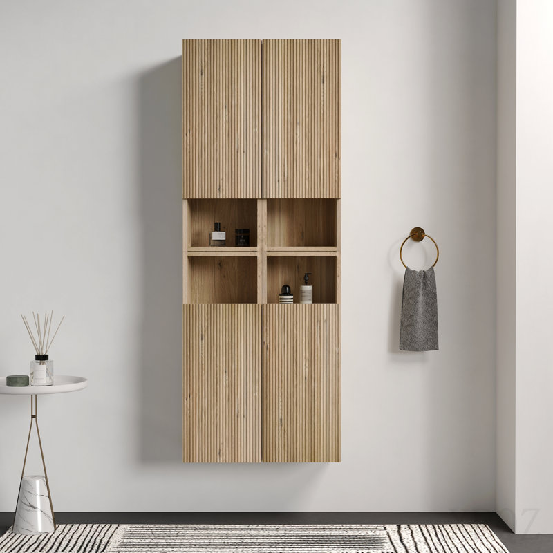 Cc1014s112310 Rough Oak & Rough Oak Bathroom Floating 4-Piece Side Cabinet Set, Wall-Mounted Storage Cabinet For Small Space, Kd