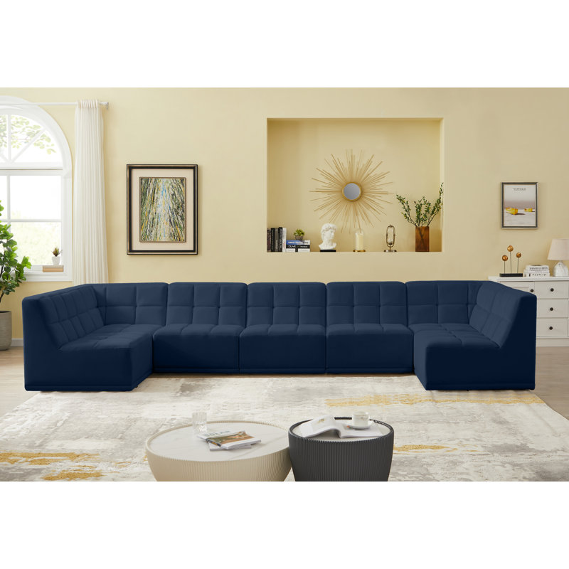 Canapé modulaire en velours Harish, Velours bleu marine