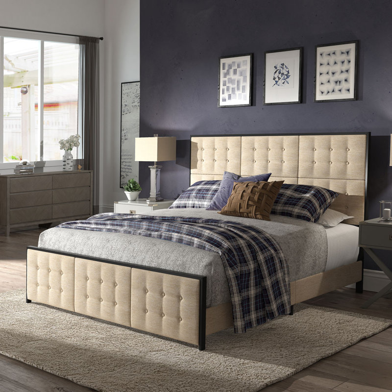 Upholstered Metal Bed, King