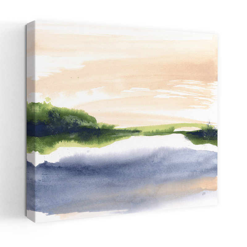 Vue contemporaine de l'étang I avec art abstrait bleu, H 24 po x l 24 po