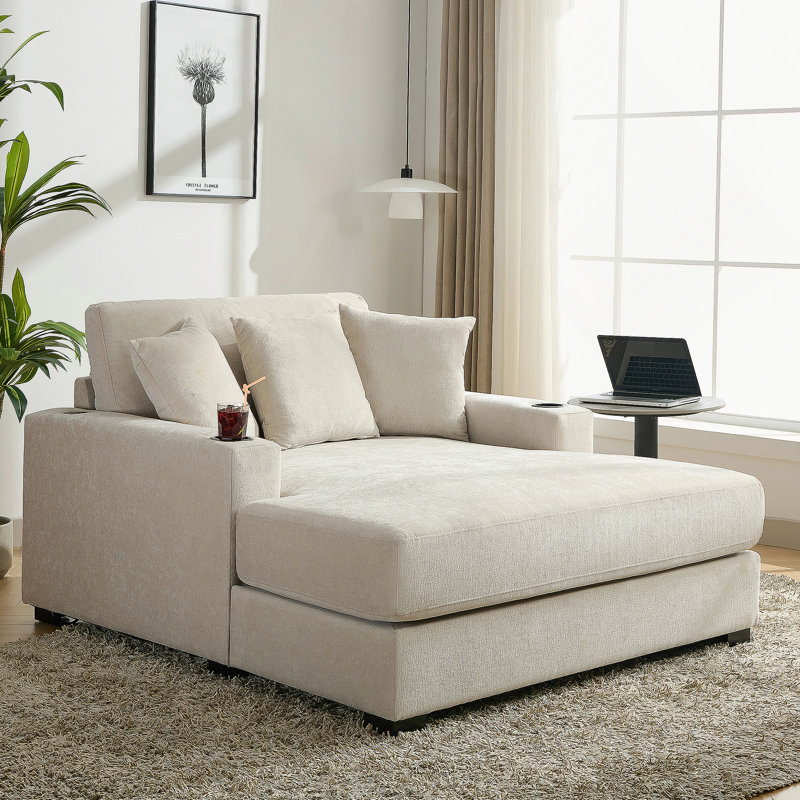 Chaise longue avec coussins, station de charge et porte-gobelets