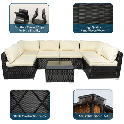 Tassi 7 Pieces Outdoor Patio Furniture Set, All Weather Rattan ...