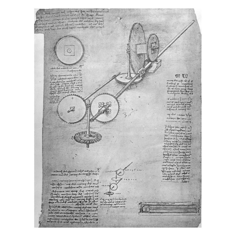 Croquis d'un moulin à roulettes fol. «2r-a» du Codex Atlanticus par Leonardo Da Vinci - Estampe numérique, H 28 po x l 22 po