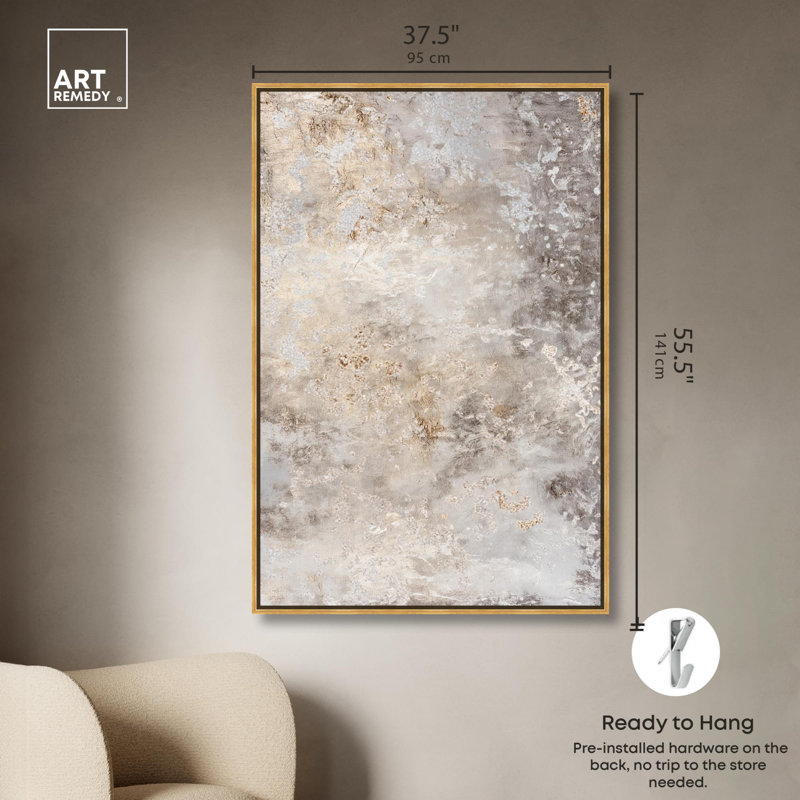 «Sandstone Mirage Canvas Elegant Gold Abstract» par Art Remedy, Cadre doré, H 55 po x l 37 po