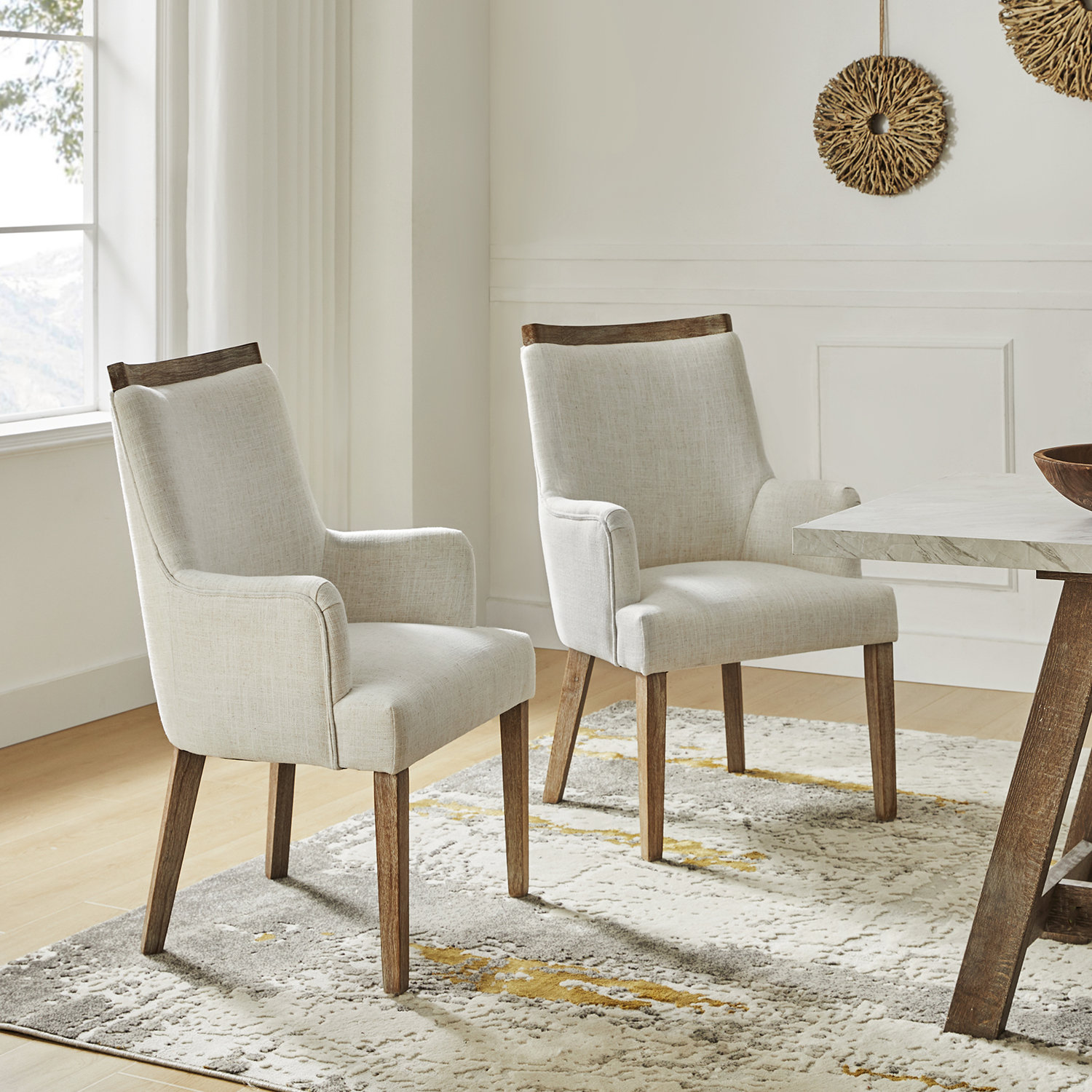 Laurel Foundry Modern Farmhouse Bermudez Farmhouse Upholstered Back Arm Chair with Solid Wood Legs Wayfair