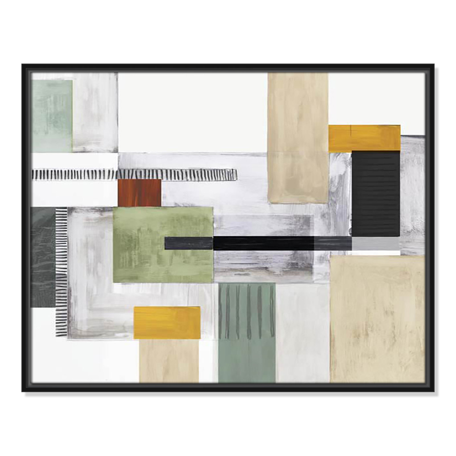 Playful Blocks Print by Tom Reeves, 23.5" H x 29.5" W x 2" D, Black Floater Framed, No Mat