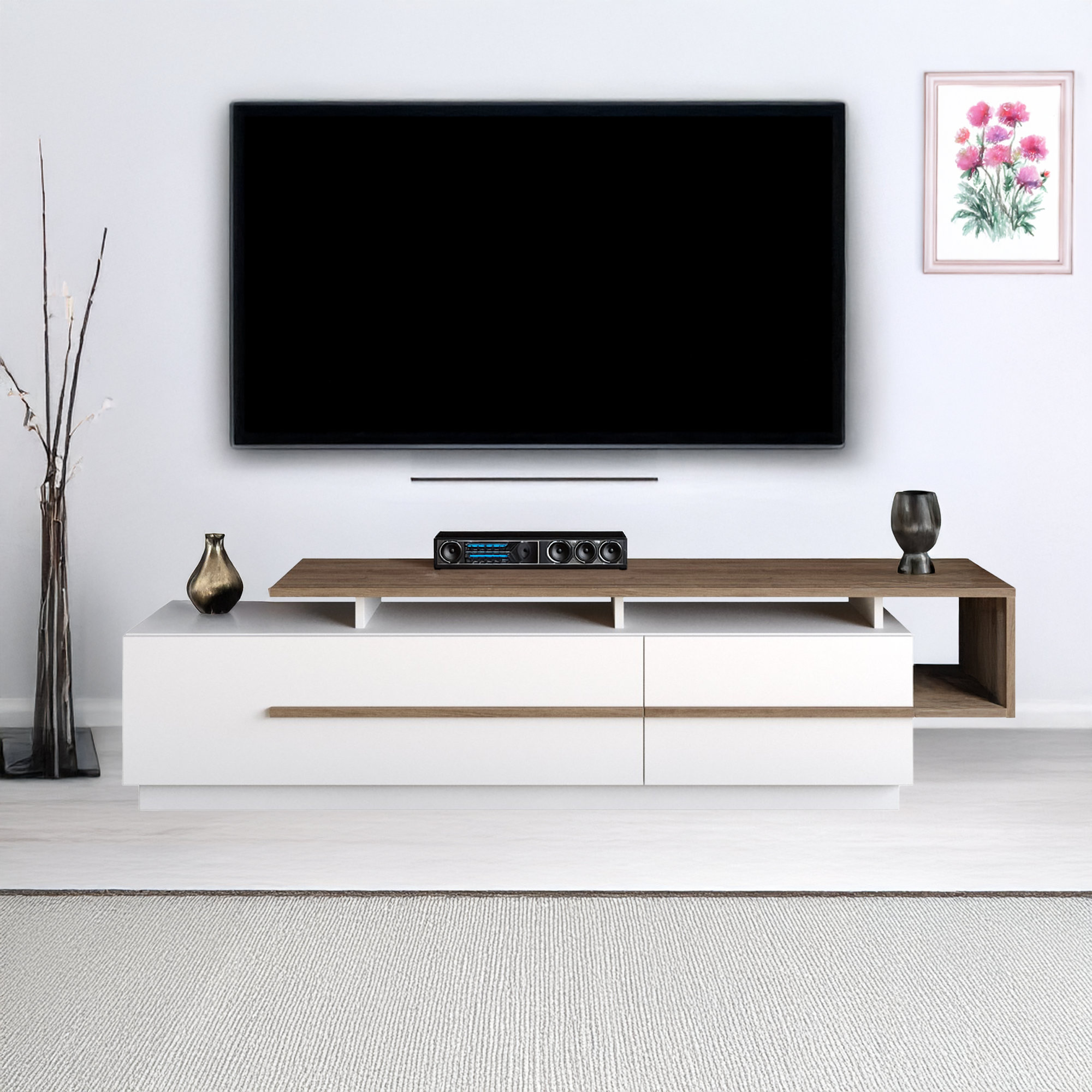 Hokku Designs Rectangle Tv Stand For Tvs Up To 78'' With 2 Cabinets And ...