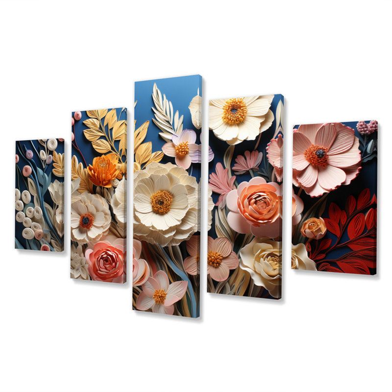 Seawright - salon d'art mural floral - 5 panneaux