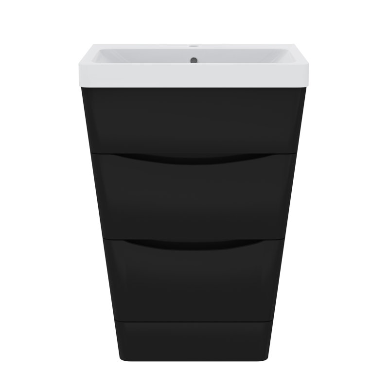 600mm 2 Drawer Floor Standing Cabinet Storage Furniture Vanity Unit & Basin Set, Black
